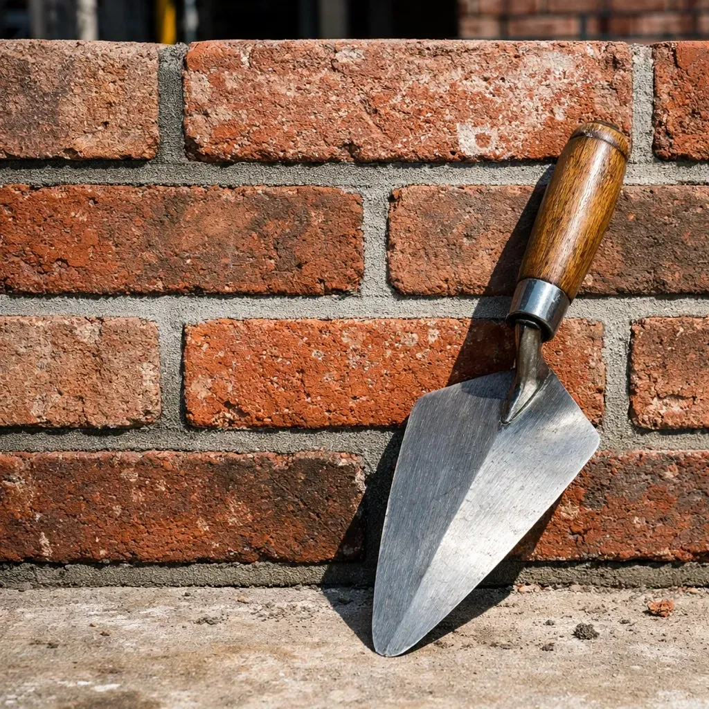 Professional brick crack repair showcasing a perfect mortar match on a restored garage wall.
