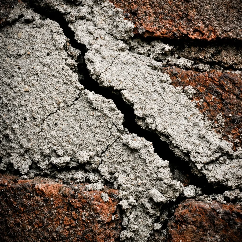 A cracked mortar patch job on a brick wall, proving why standard lintel repair near me requires a structural fix.