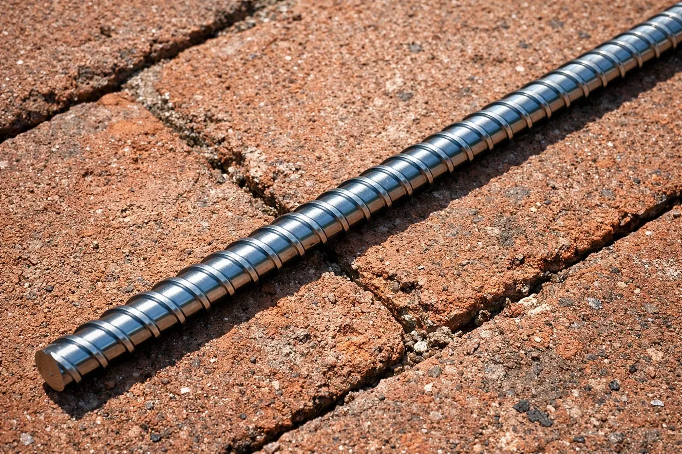 8mm stainless steel stitching rod on a brick wall illustrating the Champion Brick Repair System.