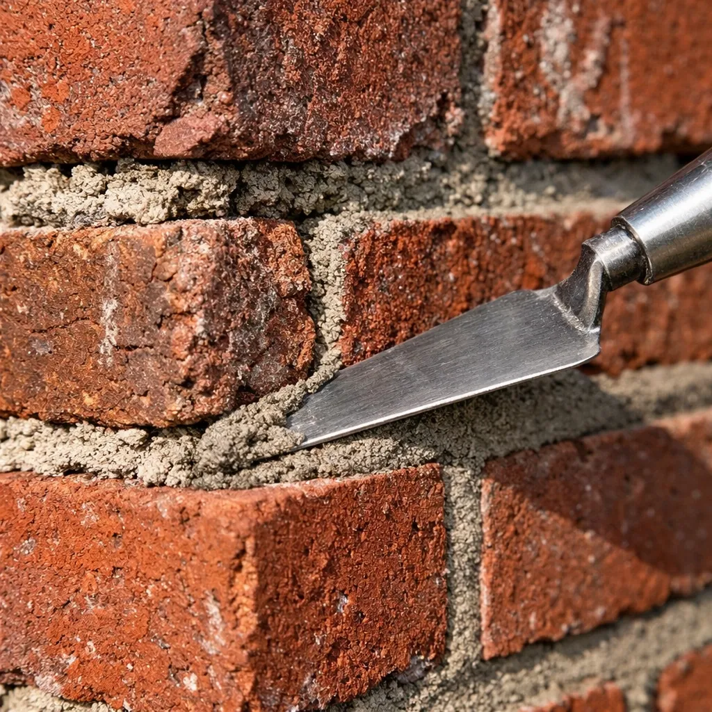 Precision chimney mortar repair in Dallas showing the Champion Brick Repair System in action.