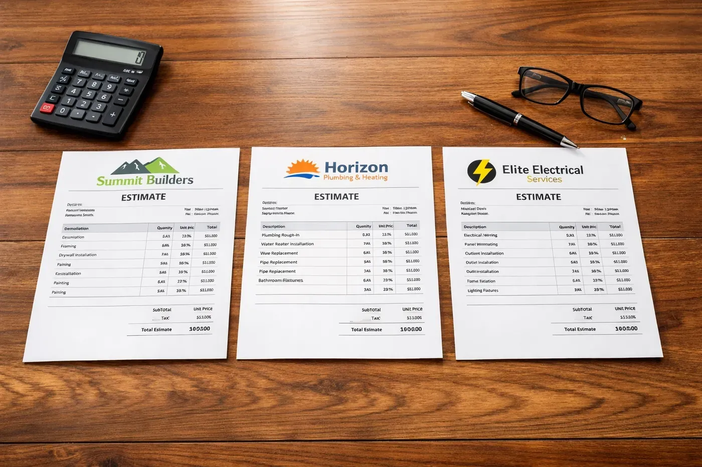 Comparing multiple brick repair estimates from contractors for insurance claim review