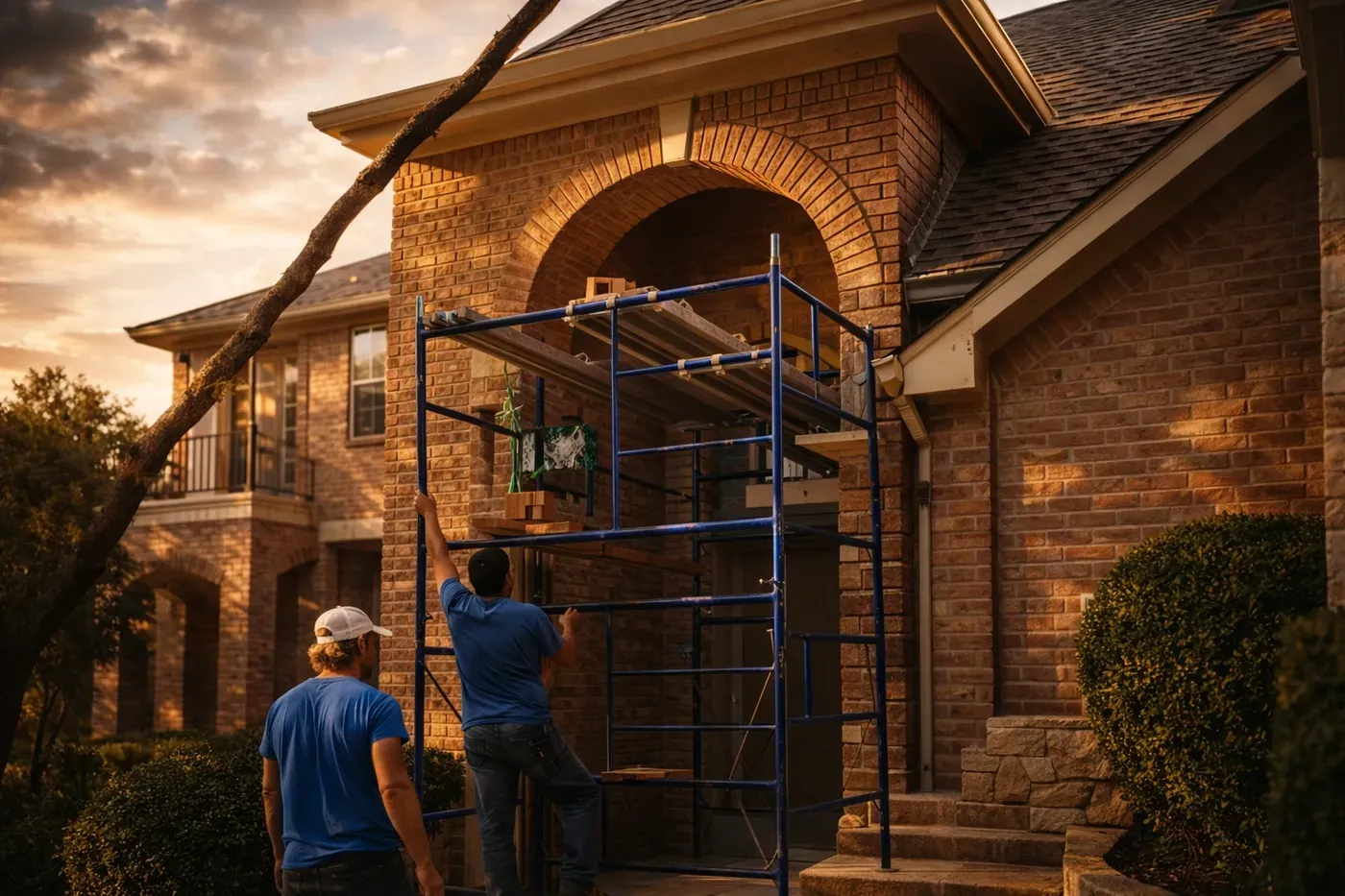 Authentic brick arch repair in progress at a high-end North Texas estate