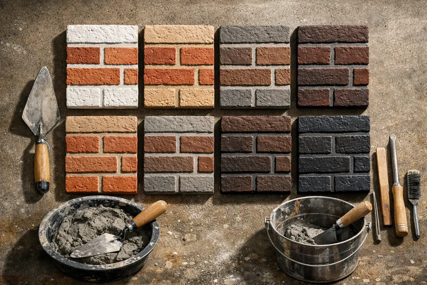 Mortar color samples displaying various shades for precise brick matching in Dallas