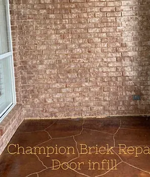 Precisely matched brick infill in a former doorway with blended mortar joints
