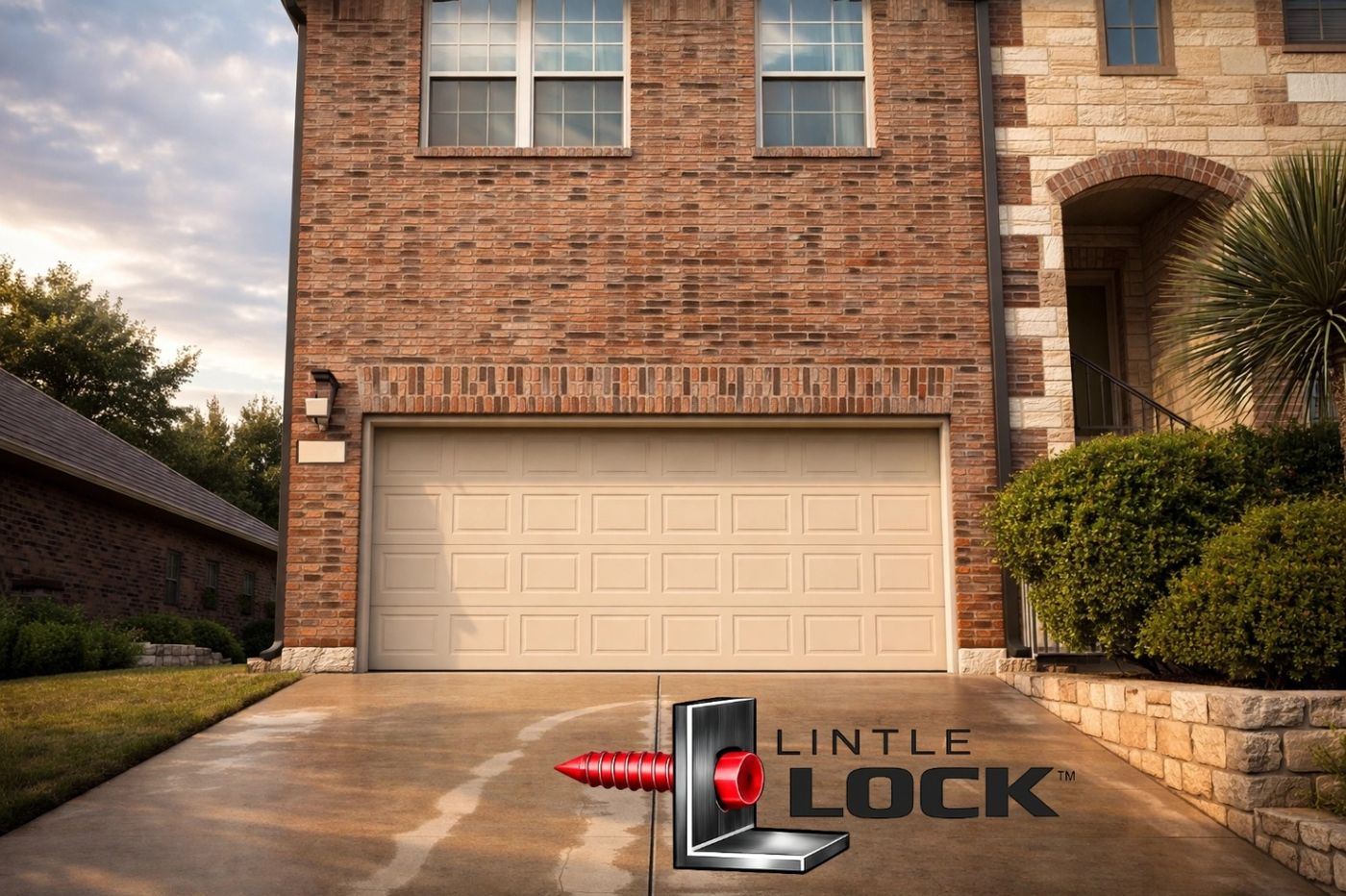A brick garage exterior with a straight, properly supported lintel