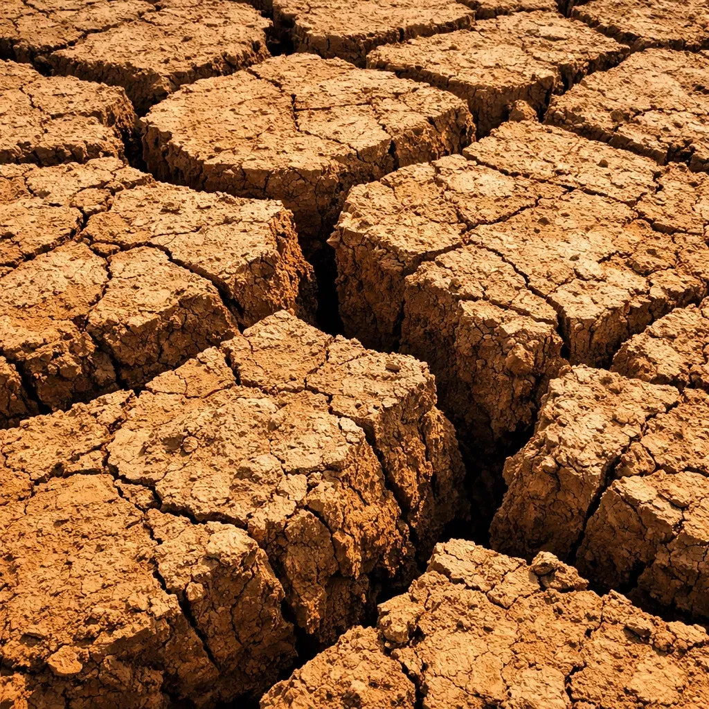 Cracked expansive clay soil in Dallas Basin showing severe shrinkage patterns that cause foundation movement