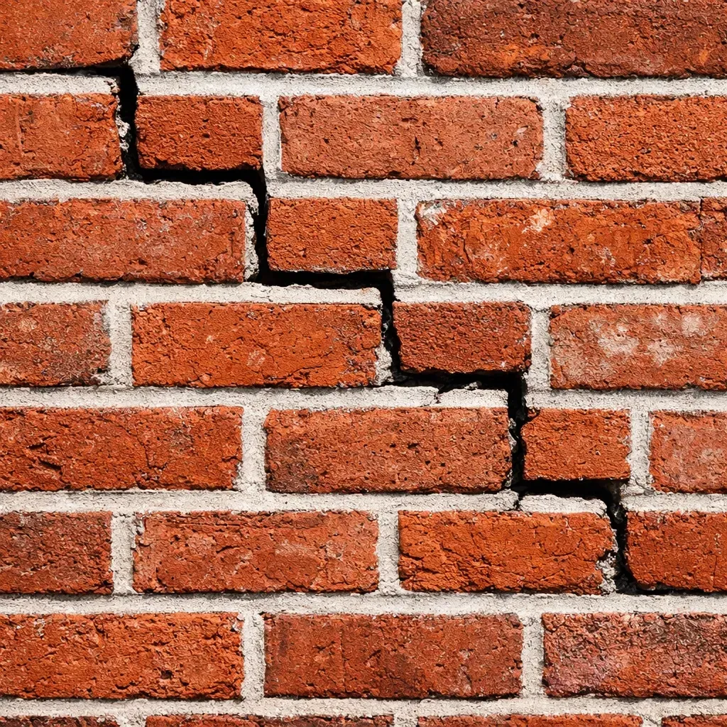 Stair-step crack pattern in brick wall indicating foundation movement in Dallas