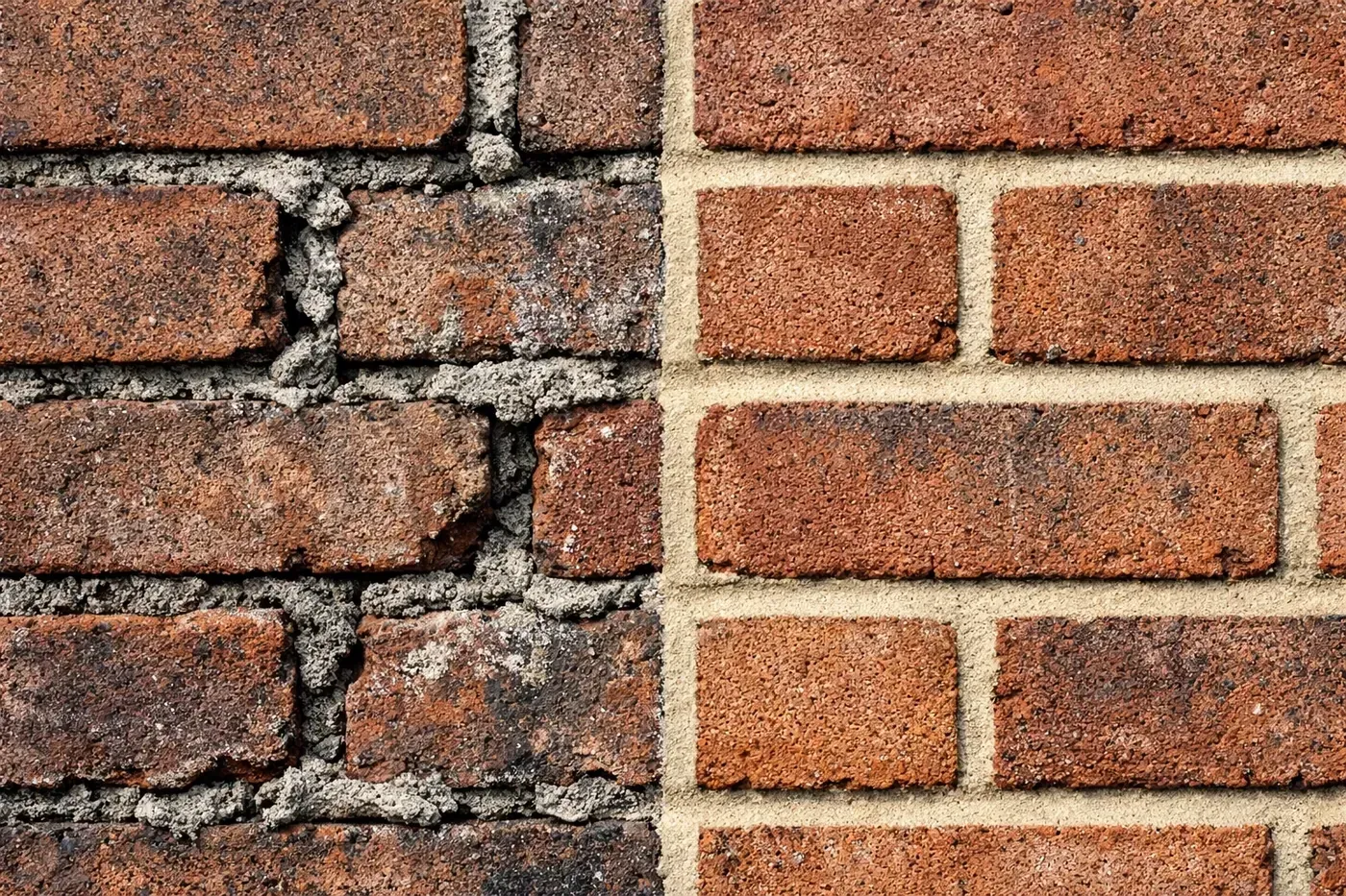 Comparison of deteriorated mortar joints versus professional brick repointing work in Dallas